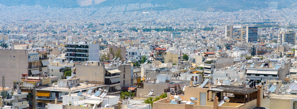 Panorama on the roofs of houses in Athens. Greece, Athens, 08.24.2019.