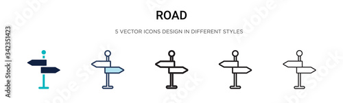 Road signposts icon in filled, thin line, outline and stroke style. Vector illustration of two colored and black road signposts vector icons designs can be used for mobile, ui, web