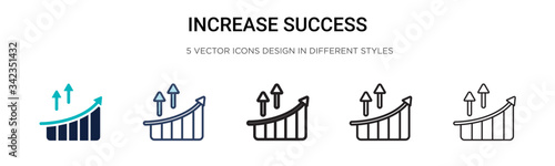 Increase success icon in filled, thin line, outline and stroke style. Vector illustration of two colored and black increase success vector icons designs can be used for mobile, ui, web