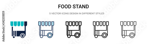 Food stand icon in filled, thin line, outline and stroke style. Vector illustration of two colored and black food stand vector icons designs can be used for mobile, ui, web