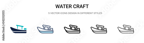 Water craft icon in filled, thin line, outline and stroke style. Vector illustration of two colored and black water craft vector icons designs can be used for mobile, ui, web