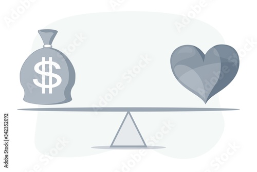 Money and Life balance concept. Vector flat design illustration.
