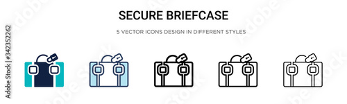 Secure briefcase icon in filled, thin line, outline and stroke style. Vector illustration of two colored and black secure briefcase vector icons designs can be used for mobile, ui, web