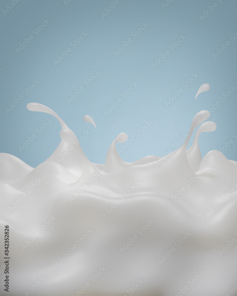 Milk splash on floor abstract shapes on Blue background , 3d illustration 3D Rendering Milk splash on floor abstract shapes on Blue background , 3d illustration 3D Rendering
