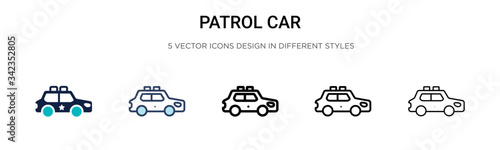 Patrol car icon in filled, thin line, outline and stroke style. Vector illustration of two colored and black patrol car vector icons designs can be used for mobile, ui, web