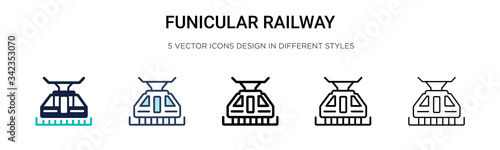 Funicular railway icon in filled, thin line, outline and stroke style. Vector illustration of two colored and black funicular railway vector icons designs can be used for mobile, ui, web