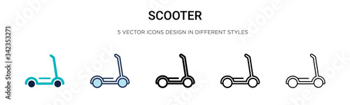 Scooter icon in filled, thin line, outline and stroke style. Vector illustration of two colored and black scooter vector icons designs can be used for mobile, ui, web