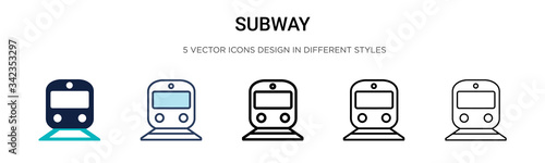 Subway icon in filled, thin line, outline and stroke style. Vector illustration of two colored and black subway vector icons designs can be used for mobile, ui, web
