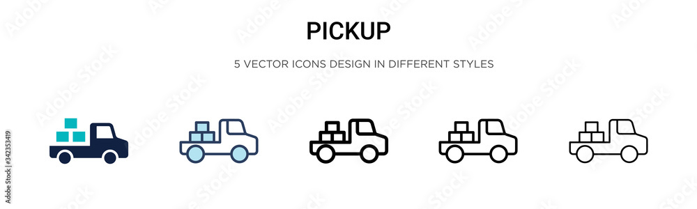 Pickup icon in filled, thin line, outline and stroke style. Vector illustration of two colored and black pickup vector icons designs can be used for mobile, ui, web