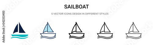 Sailboat icon in filled, thin line, outline and stroke style. Vector illustration of two colored and black sailboat vector icons designs can be used for mobile, ui, web photo