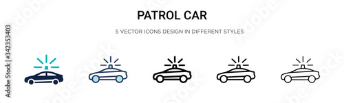 Patrol car icon in filled, thin line, outline and stroke style. Vector illustration of two colored and black patrol car vector icons designs can be used for mobile, ui, web