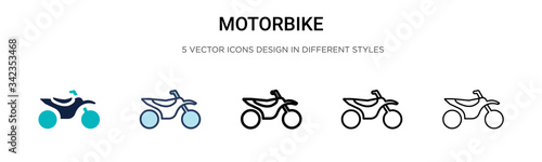 Motorbike icon in filled, thin line, outline and stroke style. Vector illustration of two colored and black motorbike vector icons designs can be used for mobile, ui, web