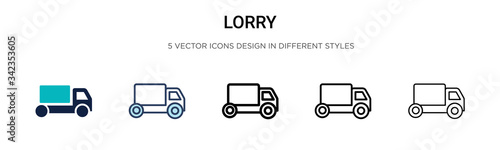 Lorry icon in filled, thin line, outline and stroke style. Vector illustration of two colored and black lorry vector icons designs can be used for mobile, ui, web