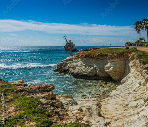 Shipwreck Edro III, Sea caves, Cyprus photo