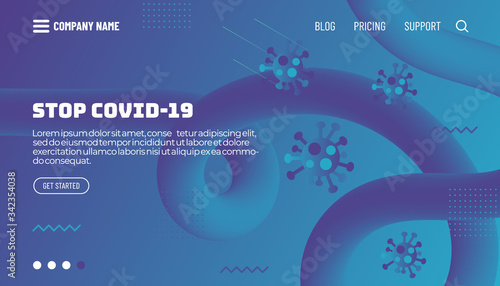 Covid-19 corona virus protection concept. 3d flow shape creative design set. Dynamic liquid color wave backgrounds. Templates set for brochures, posters, banners, flyers and cards. Vector illustration
