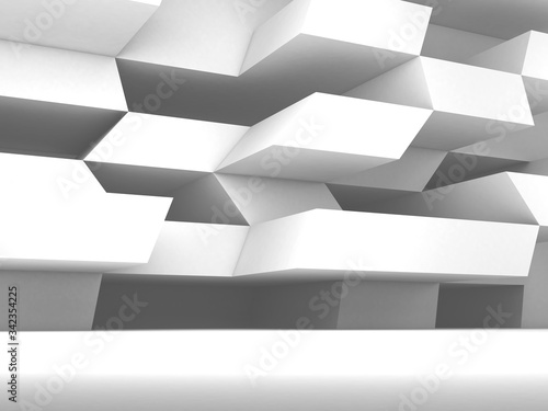 Abstract white interior background, wall installation 3 d