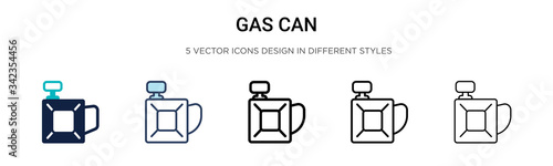 Gas can icon in filled, thin line, outline and stroke style. Vector illustration of two colored and black gas can vector icons designs can be used for mobile, ui, web