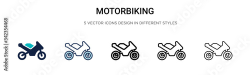 Motorbiking icon in filled, thin line, outline and stroke style. Vector illustration of two colored and black motorbiking vector icons designs can be used for mobile, ui, web