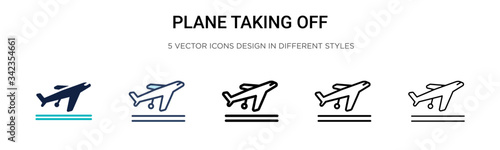 Plane taking off icon in filled, thin line, outline and stroke style. Vector illustration of two colored and black plane taking off vector icons designs can be used for mobile, ui, web