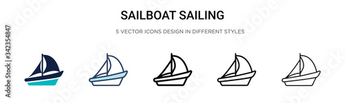 Sailboat sailing icon in filled, thin line, outline and stroke style. Vector illustration of two colored and black sailboat sailing vector icons designs can be used for mobile, ui, web