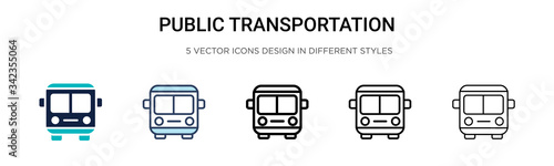 Public transportation icon in filled, thin line, outline and stroke style. Vector illustration of two colored and black public transportation vector icons designs can be used for mobile, ui, web