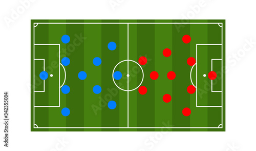 Soccer strategy on green board in flat style. Vector