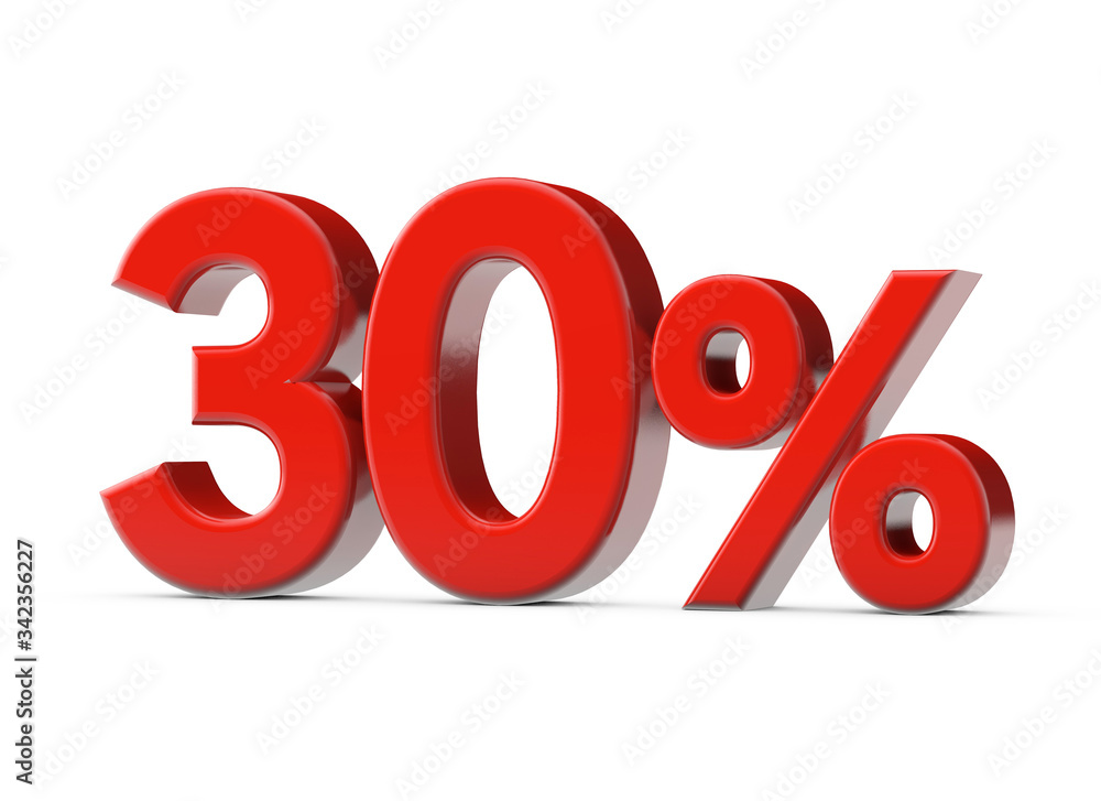 30 percent red promotional sale sign. 3D Render 30 percent red promotional sale sign. 3D Render