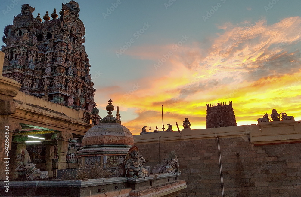 Sunset on Madurai temple India