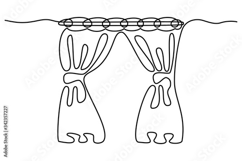 Continuous line drawing. Curtain. Isolated on white background. Hand drawn vector illustration. 