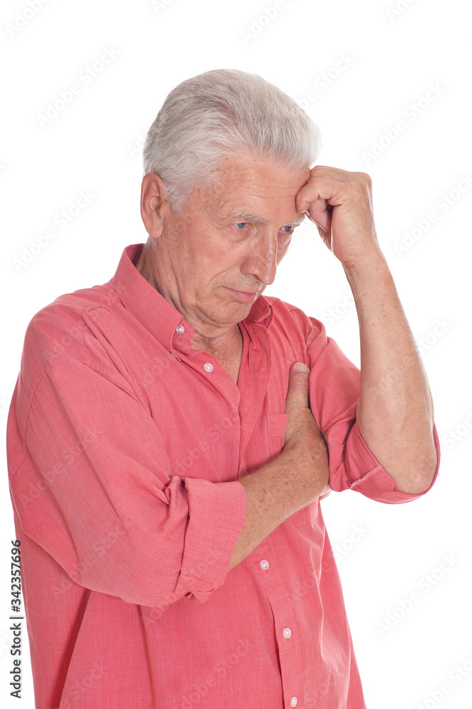Portrait of sad senior man with headache isolated Portrait of sad senior man with headache isolated