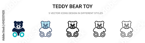 Teddy bear toy icon in filled, thin line, outline and stroke style. Vector illustration of two colored and black teddy bear toy vector icons designs can be used for mobile, ui, web