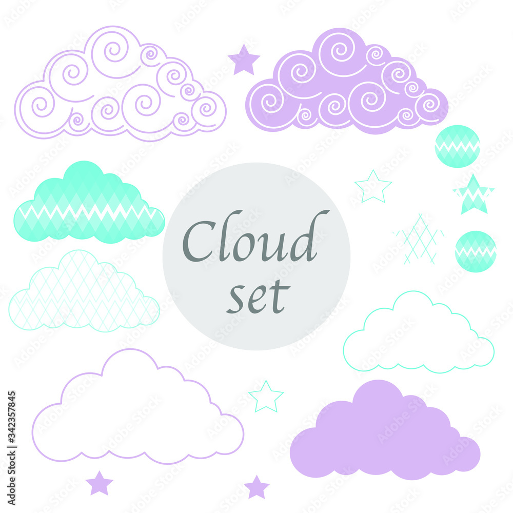 set of clouds on a white background