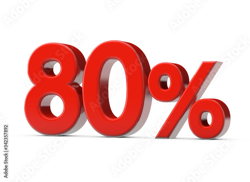 80 percent red promotional sale sign. 3D Render