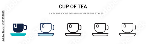 Cup of tea icon in filled, thin line, outline and stroke style. Vector illustration of two colored and black cup of tea vector icons designs can be used for mobile, ui, web