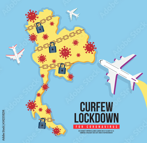 Thailand curfew for coronavirus. Lockdown COVID-19 icon vector. Lockdown the city to prevent the spread of the coronavirus.