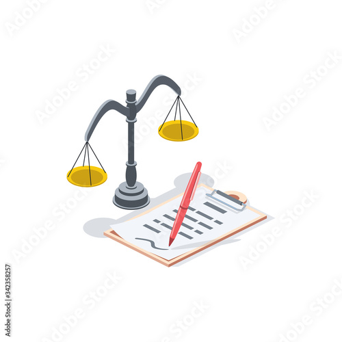 Legal support contract. Vector 3d isometric, color web icon, new flat style. Creative illustration design, isolated graphic idea for infographics.