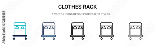 Clothes rack icon in filled, thin line, outline and stroke style. Vector illustration of two colored and black clothes rack vector icons designs can be used for mobile, ui, web