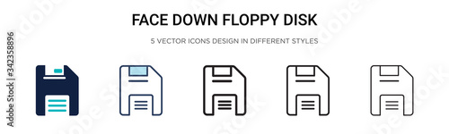 Face down floppy disk icon in filled, thin line, outline and stroke style. Vector illustration of two colored and black face down floppy disk vector icons designs can be used for mobile, ui, web