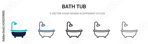 Bath tub icon in filled, thin line, outline and stroke style. Vector illustration of two colored and black bath tub vector icons designs can be used for mobile, ui, web