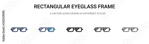 Rectangular eyeglass frame icon in filled, thin line, outline and stroke style. Vector illustration of two colored and black rectangular eyeglass frame vector icons designs can be used for mobile,