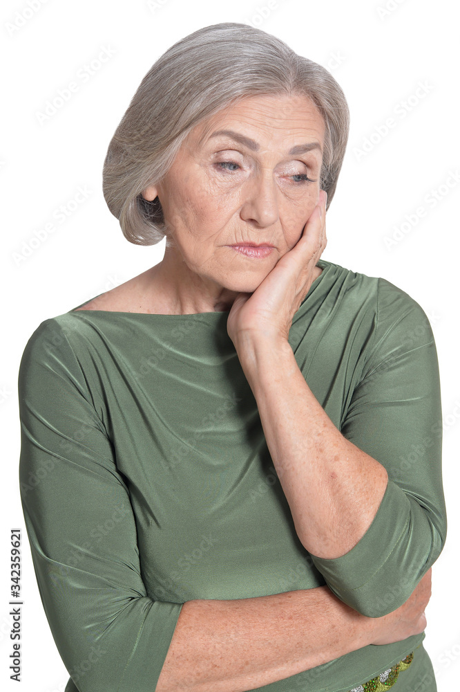 Close up portrait of sad senior woman posing isolated Close up portrait of sad senior woman posing isolated
