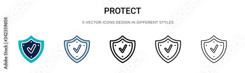 Protect icon in filled, thin line, outline and stroke style. Vector illustration of two colored and black protect vector icons designs can be used for mobile, ui, web