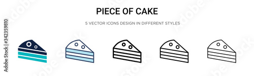 Piece of cake icon in filled, thin line, outline and stroke style. Vector illustration of two colored and black piece of cake vector icons designs can be used for mobile, ui, web