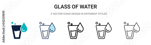 Glass of water icon in filled, thin line, outline and stroke style. Vector illustration of two colored and black glass of water vector icons designs can be used for mobile, ui, web