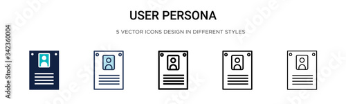 User persona icon in filled, thin line, outline and stroke style. Vector illustration of two colored and black user persona vector icons designs can be used for mobile, ui, web