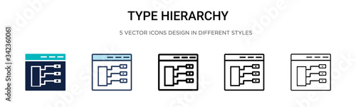Type hierarchy icon in filled, thin line, outline and stroke style. Vector illustration of two colored and black type hierarchy vector icons designs can be used for mobile, ui, web