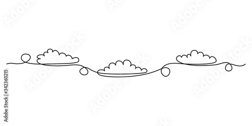 Continuous line drawing. Clouds. Black isolated on white background. Hand drawn vector illustration. 
