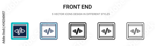 Front end icon in filled, thin line, outline and stroke style. Vector illustration of two colored and black front end vector icons designs can be used for mobile, ui, web