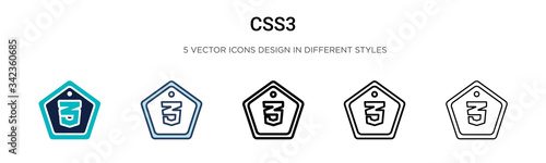 Css3 icon in filled, thin line, outline and stroke style. Vector illustration of two colored and black css3 vector icons designs can be used for mobile, ui, web