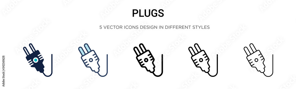 Fototapeta premium Plugs icon in filled, thin line, outline and stroke style. Vector illustration of two colored and black plugs vector icons designs can be used for mobile, ui, web